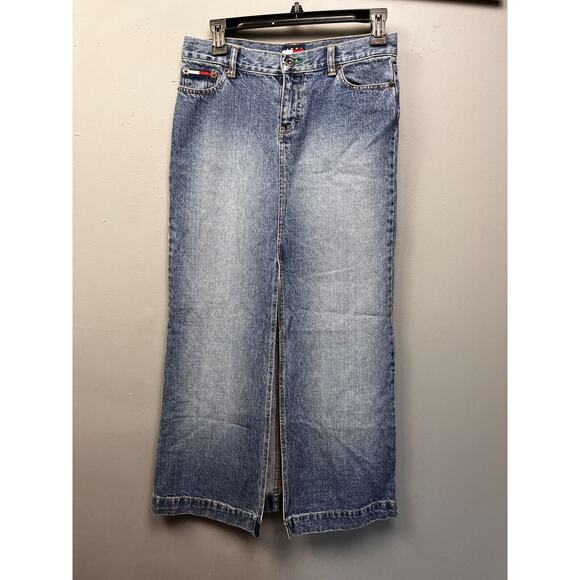 Tommy Hilfiger‎ Denim Skirt Womens Size 3 Vintage Slit Big Flag Blue Jean Modest - Picture 1 of 8